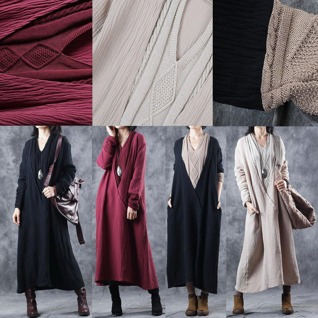 2025年 新作 カジュアル キルティング コットン×リネン ニットワンピース レディース ルーズフィット