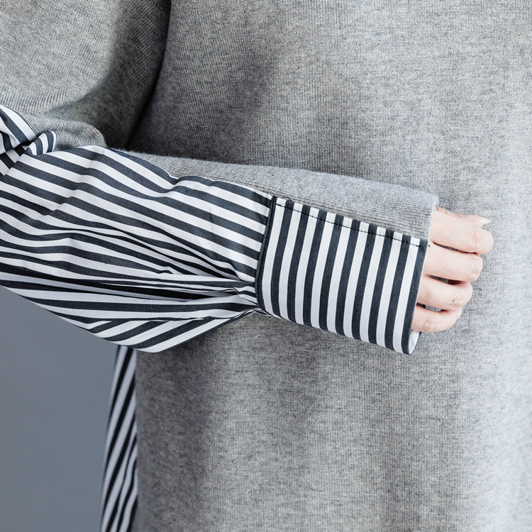 グレー コットンワンピース レディース メトロポリタン美術館 アート風 ハイネック ドルマンスリーブ